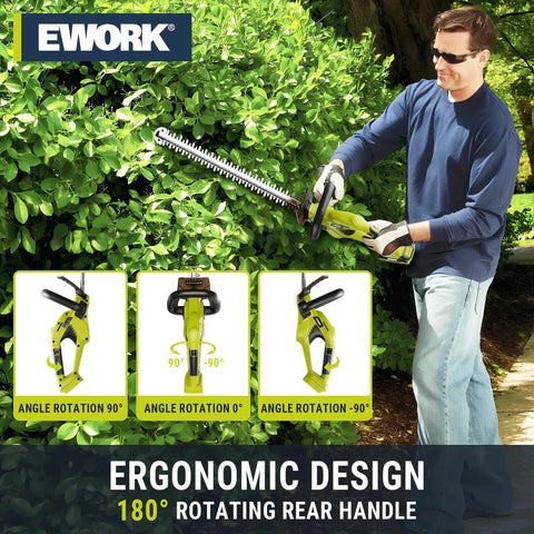 Man using Cordless Hedge Trimmer With 22 Inch Blade 20V Battery Powered Lightweight Handheld Shrub And Bush Trimmer With Battery And Charger Five Eighths Inch Cutting Capacity For Garden And Yard on bushes