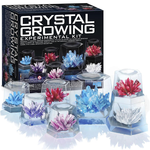 Crystal Growing Science Kit For Kids And Teens, 7 Hands On DIY Lab Experiments With Display Case, colorful crystals shown