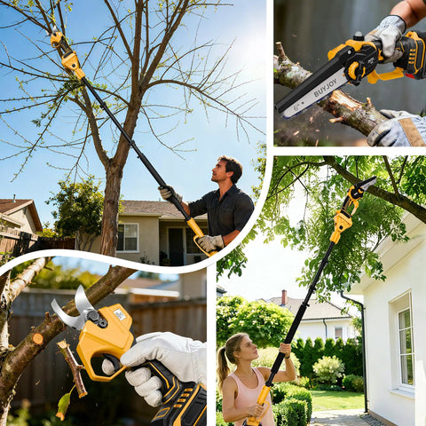 Beefed Up Four In One Pole Saw And Electric Pruning Shears Kit With A Six Inch Mini Chainsaw For Tree Trimming in garden use