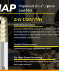 IAP end mill, solid carbide, single-flute with ZrN coating for high-speed machining