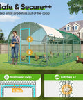 Essential Series 18x9x6.6ft Metal Chicken Coop Run With Climbing Ladder Walk In Outdoor Poultry Cage, shown with woman and chickens.