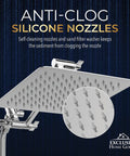 10 Inch Dual Square Rain Shower Head With Handheld Wand And 71 Inch Hose Set showing anti-clog silicone nozzles