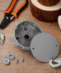 4 Pack 4 Inch Round Old Work Electrical Boxes With Covers Weatherproof Outdoor Outlet Junction Box Five Hole Half Inch Holes Aluminum UL Listed For Ceiling Mount Lighting Systems Classic Gray