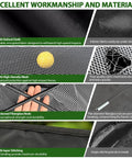 Materials and features of the 10x7 Foot Practice Golf Net Kit With Tri Turf Mat Balls Tee Carry Bag And All In One Training Aid.