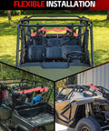 Adjustable 2 Pack Utv Gun Rack With Slick Protective Foam Mount For 1 To 2 Inch Roll Cage shown installed on side by side vehicle.