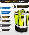 Two Pack High Visibility Safety Vest With Five Pocket Multi Use Design Class 2 ANSI OSHA Reflective Breathable Mesh Heavy Duty