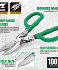 Heavy Duty Tin Snips With Forged Blade And Compound Action For Superior Metal Cutting, 10 Inch Metal Shears, Ergonomic Handle