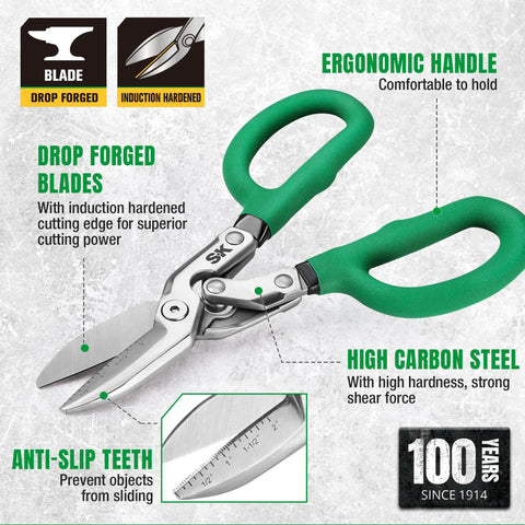 Heavy Duty Tin Snips With Forged Blade And Compound Action For Superior Metal Cutting, 10 Inch Metal Shears, Ergonomic Handle