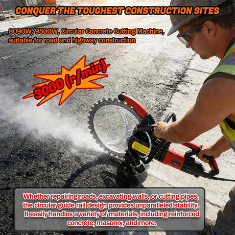 Heavy-Duty 16 Inch Electric Concrete Ring Saw With 9500W Toroidal Motor For Wet Cutting Brick Stone Marble Rebar, Deep 11.8 Inch Cut Depth in use, cutting asphalt.