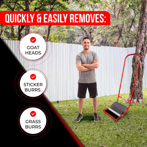 12 Inch Sticker Burr Roller Tool For Yard Cleanup Easy Push Away Goatheads And Grass Burs From Driveways Cars And Shoes Keeping Pets Safe With Innovative Foam Roller Design No More Sticky Mess in grass with user.
