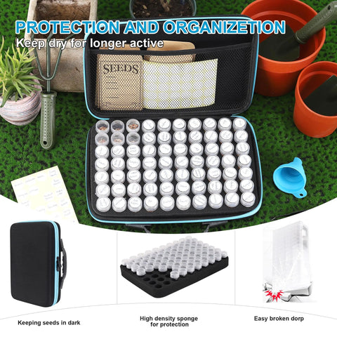 Open Seed Storage Organizer Kit with 70 Slots, 20 Seed Envelopes, Label Cards, Funnel, Tweezer, protecting seeds from sunlight