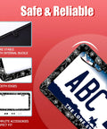 Floral Line Art License Plate Frame With Stainless Steel Durability Beautiful Flower Design That Pops Fits Standard US And Canada Vehicles Includes Screws And Caps 12.2 By 6 Inches Two Hole Mount Car Decor Accessory with smooth edges and internal buckle.