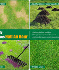 Process of lawn leveling with Beast Pro Grade Lawn Leveling Rake With 70.5 Inch Adjustable Handle And 34.1 By 9.4 Inch Head.