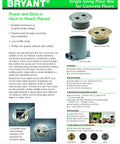 Promotional flyer for RF406BK Preassembled Flange Cover And Leveling Ring For Floor Boxes with product images and info