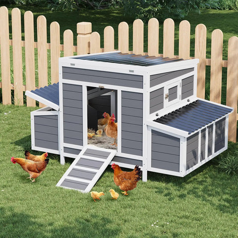 56 Inch Large Chicken Coop With Two Nesting Boxes, Weatherproof Wooden Hen House For Backyard Or Farm, Pull Out Tray, Waterproof Roof