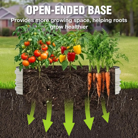 Two Pack 4x2x1 Ft Outdoor Galvanized Raised Garden Bed Kit With Rust And Corrosion Protection showing deep root growth of vegetables.