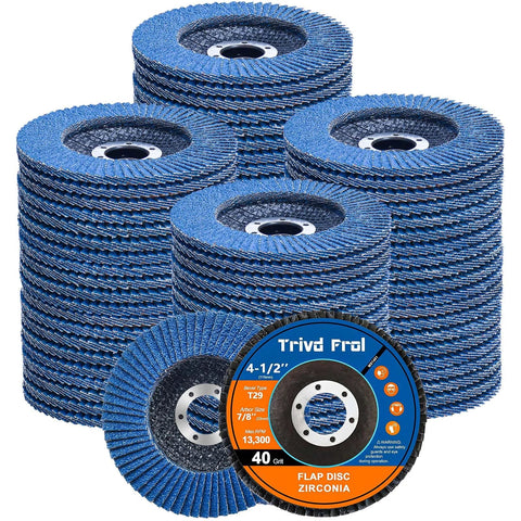 40-pack blue zirconia flap discs for 4-1/2 in angle grinder, T29, 7/8 in arbor; grits 40/60/80/120