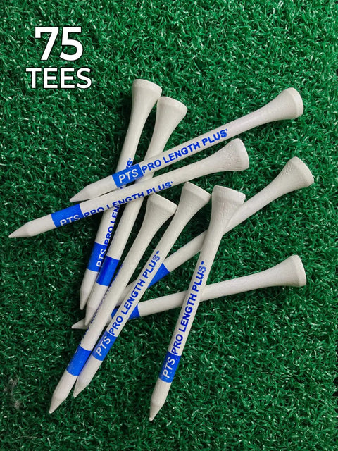 Image of PTS Wood Golf Tees 75 Count Three And A Quarter Inch Long Tees Made From Natural Hardwood For Extra Durability on grass