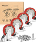 4 Inch Heavy Duty Casters With Dual Locking Swivel Wheels And Non Marking Polyurethane Tires For Shock Absorbing Glide Supports A Beastly 1800 Pounds in a set with hardware.