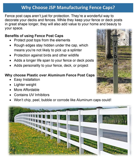Plastic Pyramid Fence Post Caps 4x6 Nominal 3-5/8 x 5-5/8 With Pre-Drilled Holes Black or White Pack of 2 on fence post