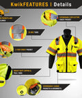 Executive High Visibility Safety Vest With 10 Pockets For Men showing reflective trim and multiple storage features.