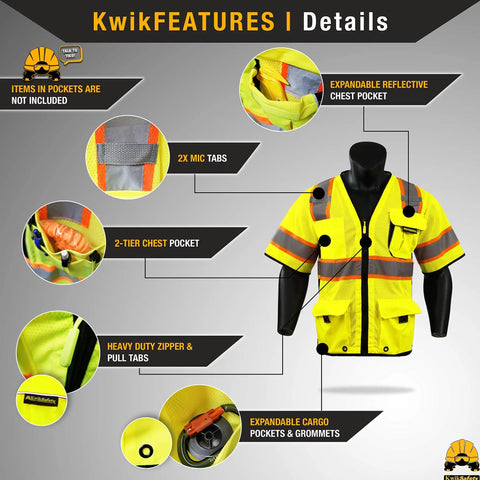 Executive High Visibility Safety Vest With 10 Pockets For Men showing reflective trim and multiple storage features.