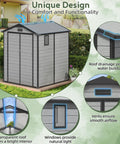 6x6 Ft Plastic Outdoor Storage Shed With Transparent Roof No Hassle Setup Resin Shed With Lockable Floor And Double Doors