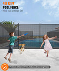 Mesh Pool Safety Fence For Inground And Above Ground Pools 4 Ft By 12 Ft With Stainless Steel Feet Weatherproof Outdoor Garden Fence Keeps Kids Safe And Pets Out Black installed by pool