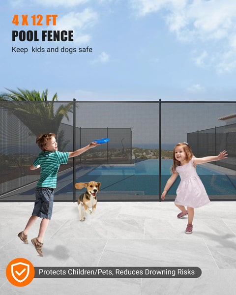 Mesh Pool Safety Fence For Inground And Above Ground Pools 4 Ft By 12 Ft With Stainless Steel Feet Weatherproof Outdoor Garden Fence Keeps Kids Safe And Pets Out Black installed by pool