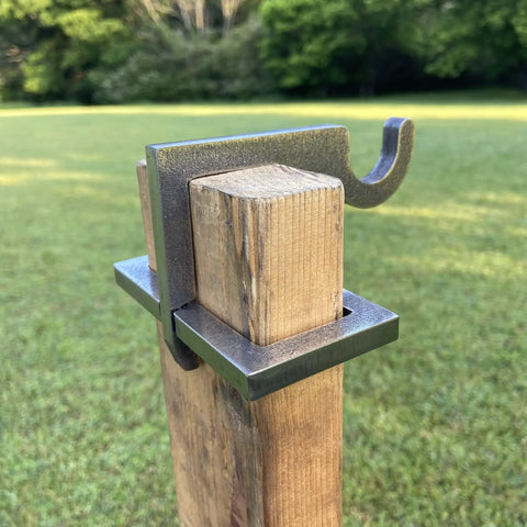 AR500 Hardened Steel Shooting Target 2x4 Topper Hook Three Eighths Inch Thick For 0.6 Inch Hole Mounting on wood post