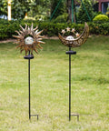 Two Pack Sun Moon Solar Garden Lights Outdoor Waterproof Metal Decorative Lamps With Heavy Bulb Base Solar Powered Landscape Pathway Lighting For Patio, Yard And Garden Decor