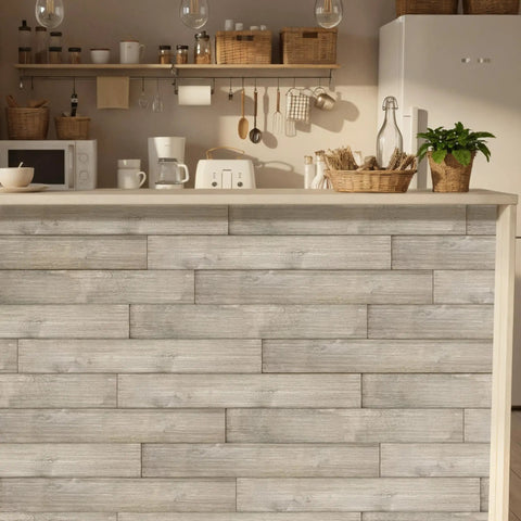 Kitchen with Real Wood Shiplap Wall Planks White 5 Inch Peel And Stick Boards Set Of 10 12.5 Sq Ft Pine Wood Non Toxic VOC Free