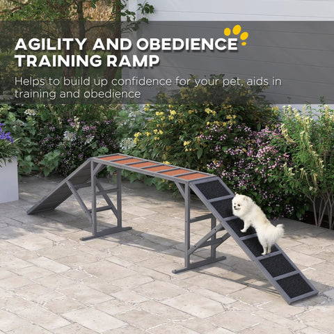Wooden Dog Agility Ramp With Safety Bar And Non Slip Surface For Backyard Park Training Obstacle Course Dual Color Visibility