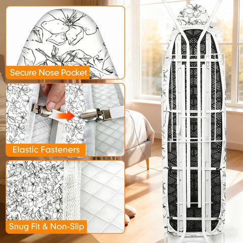 Extra Wide 18x49 Ironing Board Cover And Pad With Heavy Duty Thick 6mm Padding Scorch And Stain Resistant Floral White
