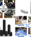 720 Piece Hex Socket Drive Cup Point Set Screws Kit Pro Grade M2 Through M6 In 12 Sizes Carbon Steel Black Grub Screws And Socket Head Cap Screws For Machine Tools And Equipment, displayed with usage examples and individual screws.