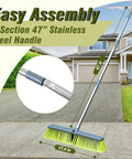 18 Inch Push Broom With 47 Inch Handle For Multi Surface Floor Cleaning On Deck Patio Garage And Driveway Dual Bristle Scrub Brush For Dust And Tough Debris Heavy Duty Build with stainless steel handle on outdoor driveway