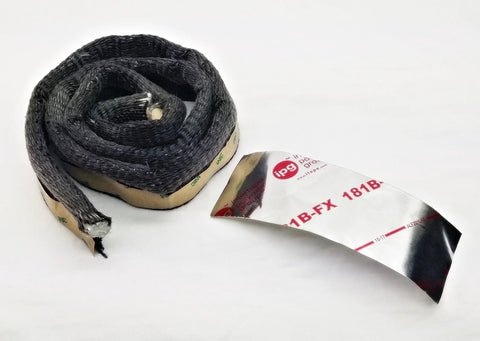 Coiled black tadpole-style pellet stove door gasket, 5 ft, IPG packaging visible
