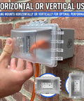 Weatherproof 1 Gang Exterior In Use Outlet Cover And Box Kit With Lockable Extra Duty Metallic Box mounted on exterior wall