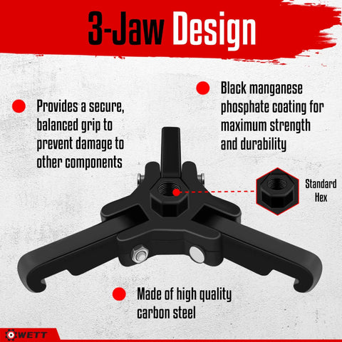 Heavy Duty Harmonic Balancer Puller Set With 3 Jaw Puller Push Bolt And Forcing Rods For Automotive Repair Three Eighths Inch Square Drive Rods