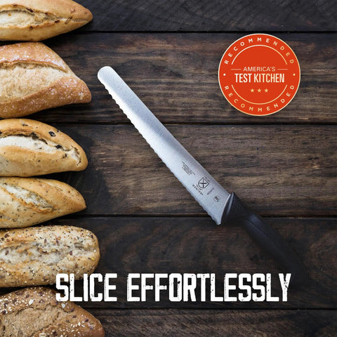 10 Inch Bread Knife With Japanese High Carbon Steel Rock Solid Handle Cuts Crusty Loaves Like Butter Wide Serrated Saw Blade For Fresh Baguettes And Artisan Rolls Built Tough For Everyday Kitchen Duties