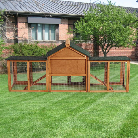 Spacious Wooden Chicken Coop And Rabbit Hutch With Dual Level Runs Waterproof Asphalt Roof Removable Tray Nest Box Outdoor