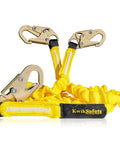Double Leg Rattler Y-Leg Safety Lanyard With Internal Shock Absorber, 6 Foot, featuring three self-locking hooks, yellow polyester