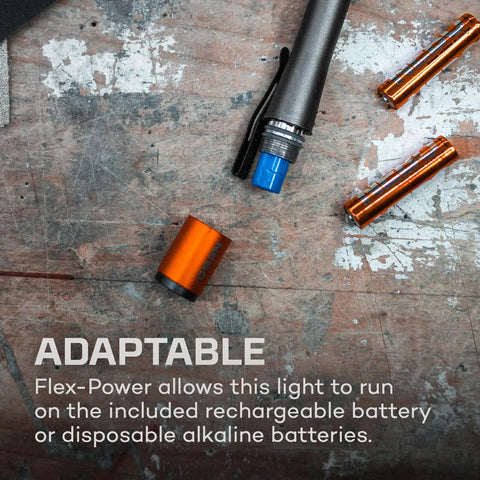 Inspector 500 Plus Flex Pen Light with batteries and magnetic base, IPX7 waterproof rechargeable LED flashlight for everyday carry.