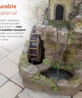 Outdoor Floor Tiered Fairy Castle Waterwheel Fountain With Realistic Stone Look Brown Finish, Includes Internal Pump.