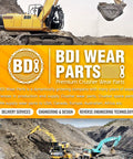 Excavators using BDI Wear Parts bucket in quarry for crushing operations, showcasing product durability and design features.