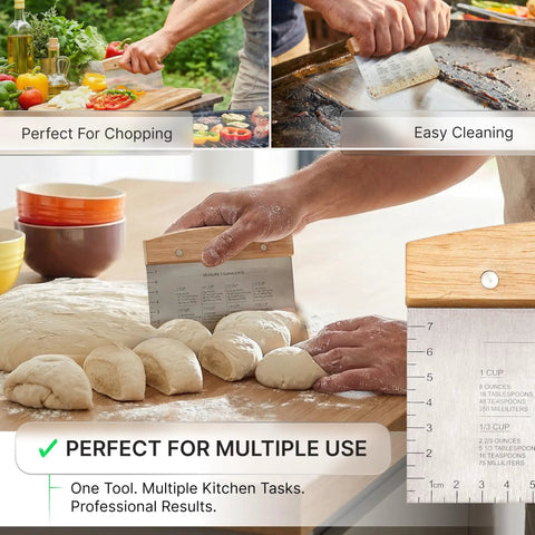 All Purpose Bench Scraper For Dough And Pizza Stainless Steel Heavy Duty Griddle Chopper used for chopping vegetables and cleaning grill