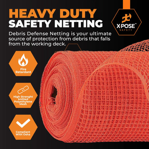 Debris Defense Netting For Construction Sites Heavy Duty 5.5 Ft By 150 Ft Scaffold Safety Net One Quarter Inch Mesh High Visibility Orange
