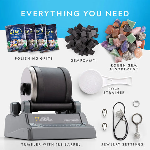 Hobby Rock Tumbler Kit For Kids And Adult Beginners Turn Rough Stones Into Smooth Gemstones With An Easy To Use Durable Polisher For At Home Fun Educational Science Activity And Creative Craft Projects. Includes 1lb barrel, grit, rocks, and accessories.