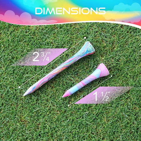 Multicolor Golf Tees Set, Bamboo Wood 100 Pack With Mixed Sizes One And A Half Inch, Two And Three Quarters Inch on grass
