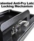 Close-up of anti-pry latch on Heavy Duty Curbside Locking Mailbox With House Numbers, Pull Out Mail Tray, Mounting Plate, And USPS Approved Security